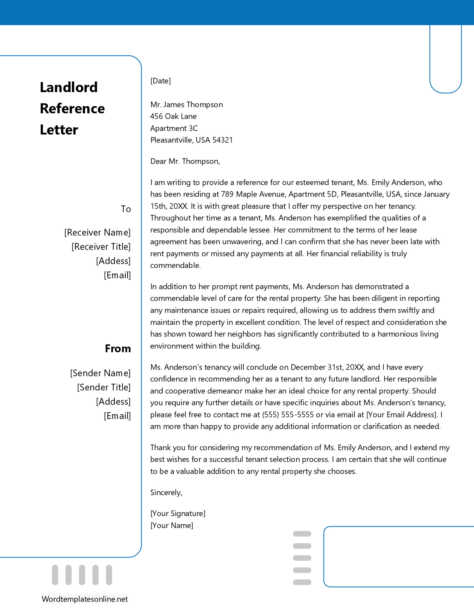 Sample Landlord Reference Letters For A Tenant