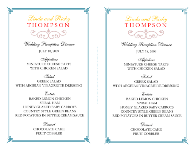 Get best free wedding menu template for your wedding menu tasks. All of the wedding menu cards are created in Microsoft® Word and are quick to customize.