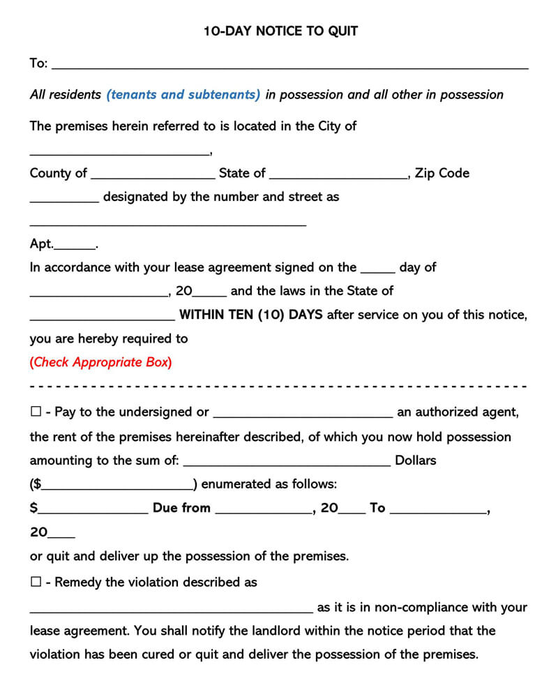 10 Day Eviction Notice Form