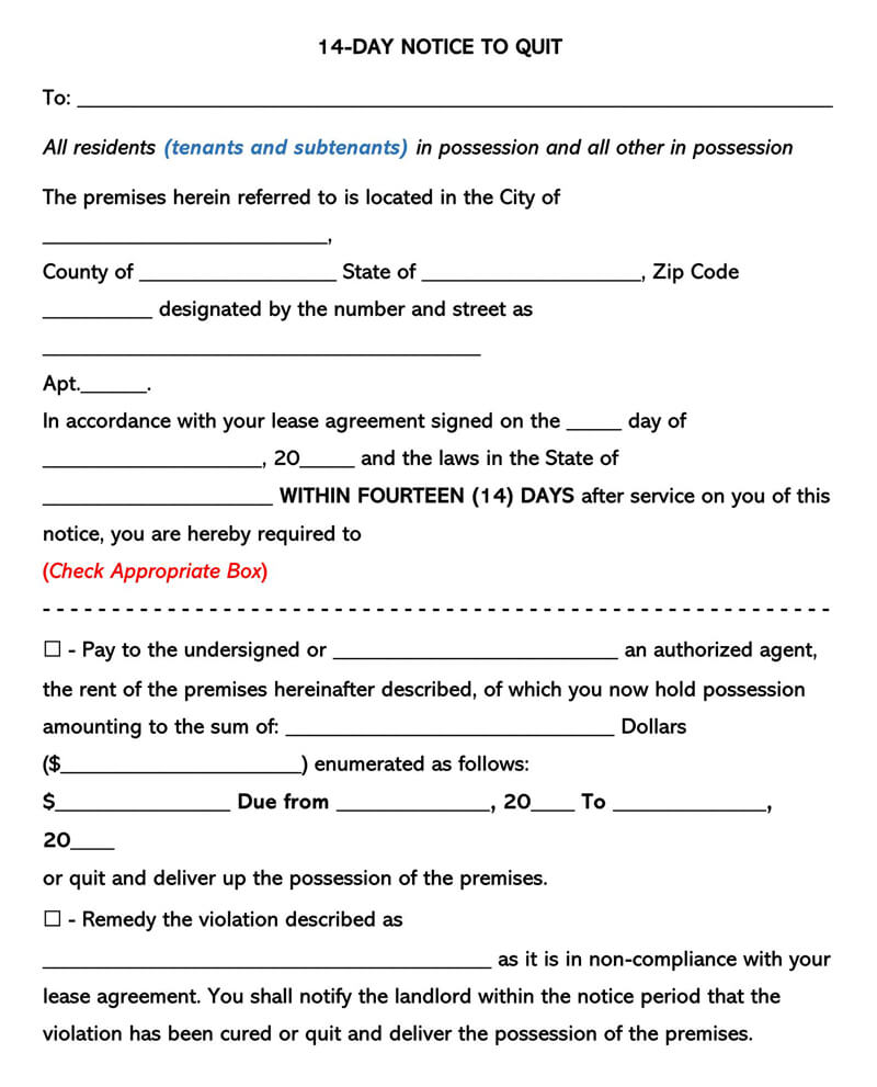14 Day Eviction Notice Form