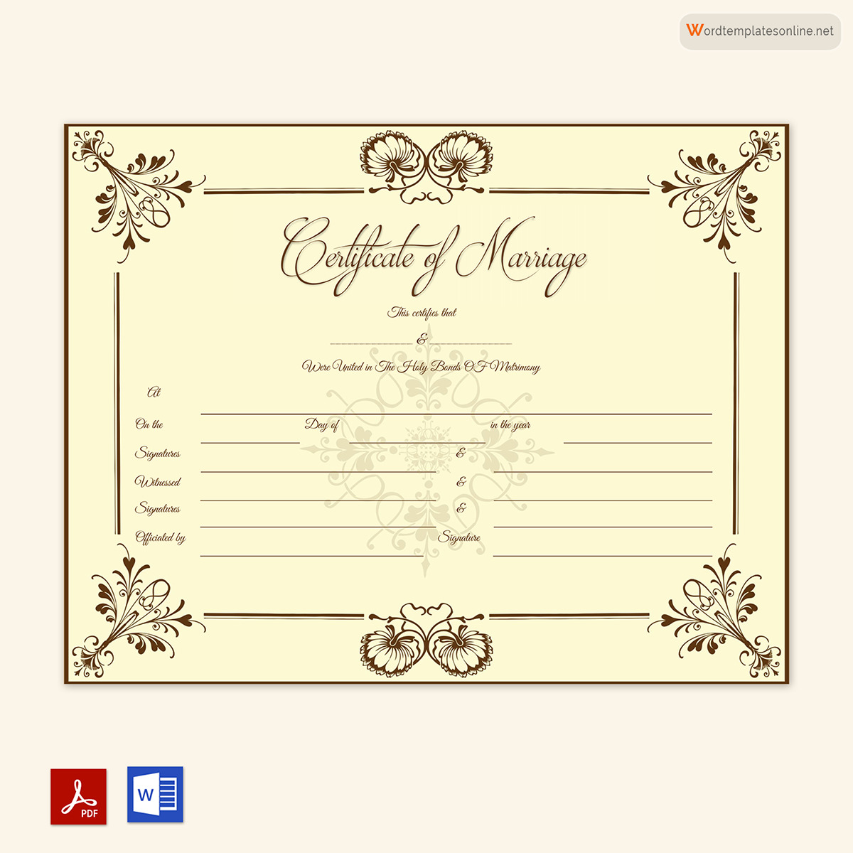 Fillable Marriage Certificate Template