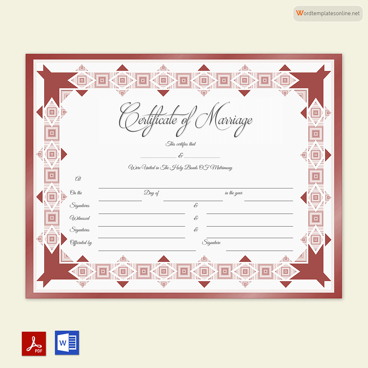 Marriage Certificate formt in word