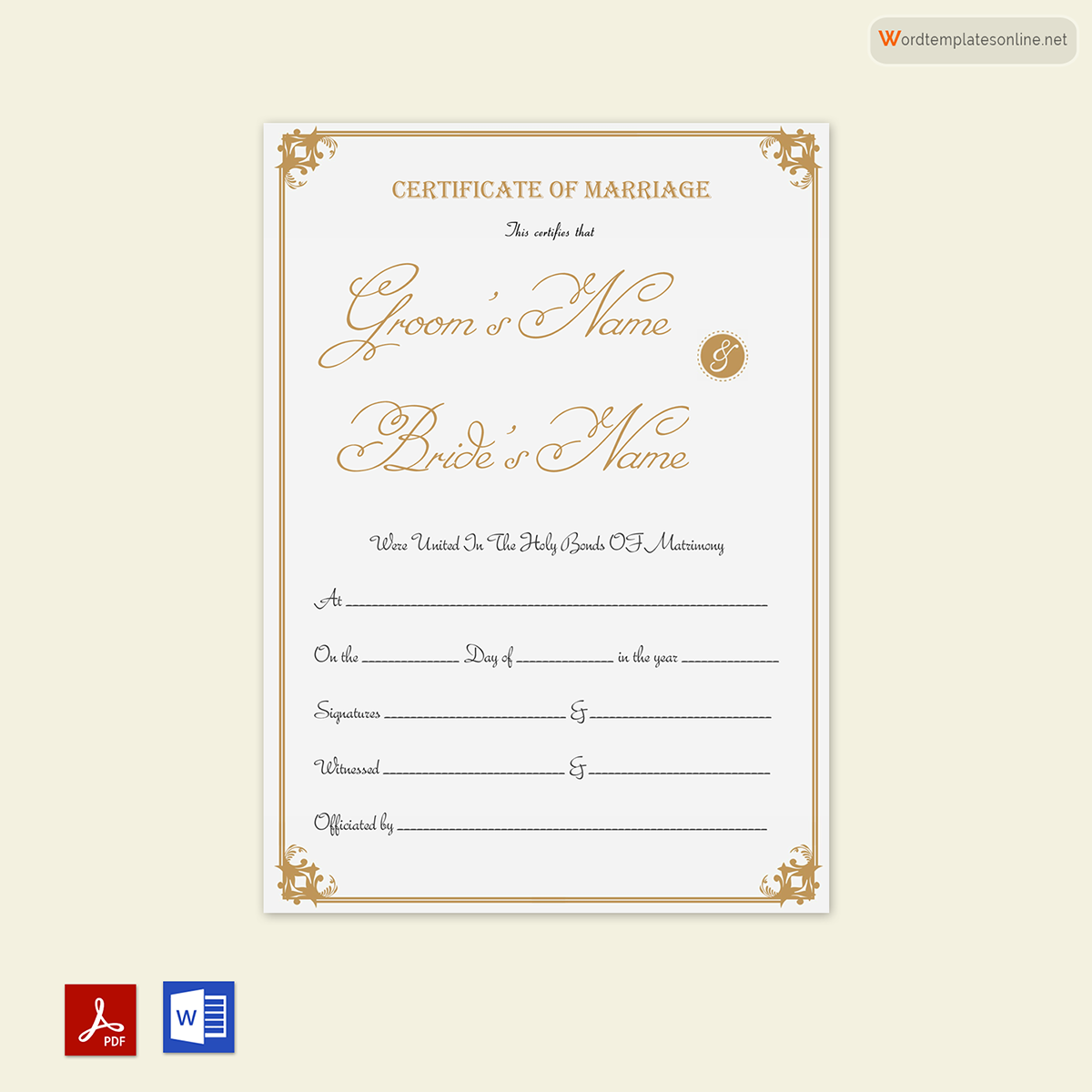 Professional Marriage Certificate Format