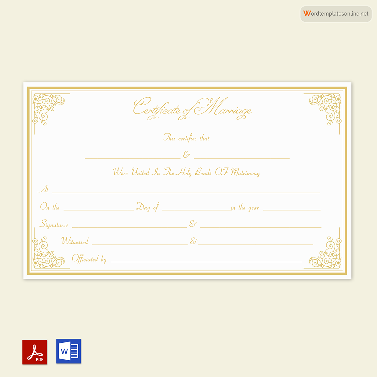 Printable Wedding Certificate Sample