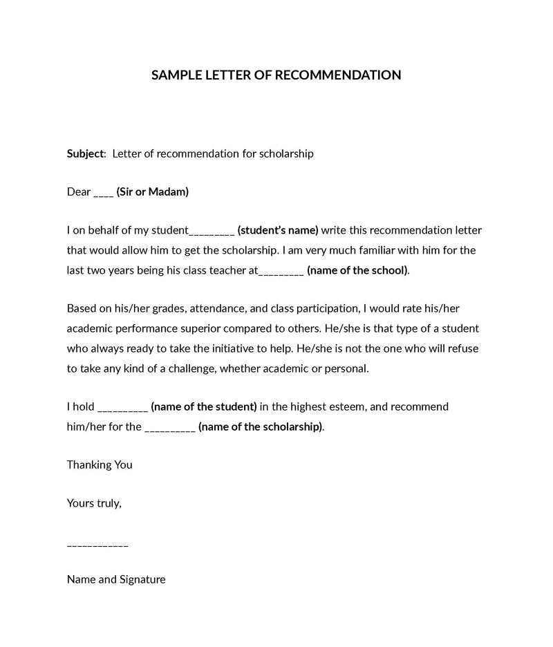 Scholarship Reference Letter Template