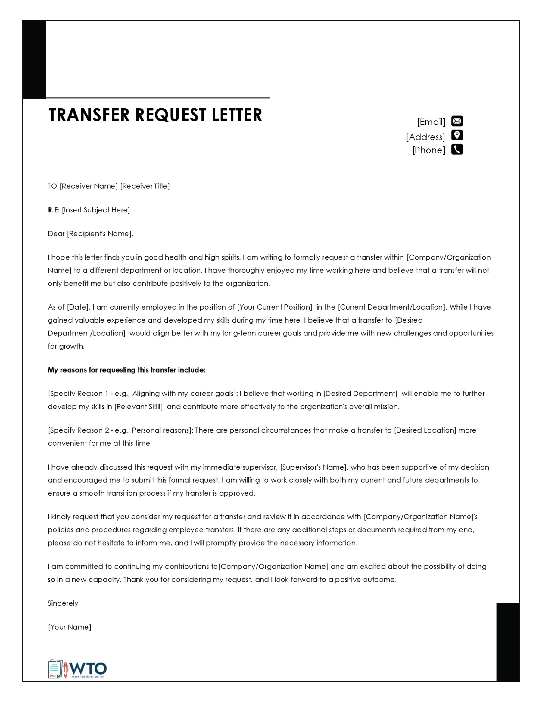 Great Printable Transfer Request Letter Sample 08 in Word Format