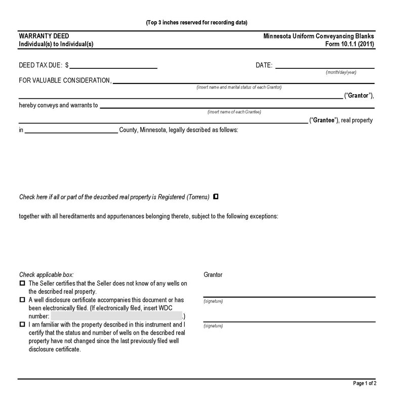 Free Editable Minnesota General Warranty Deed Form as Word Document