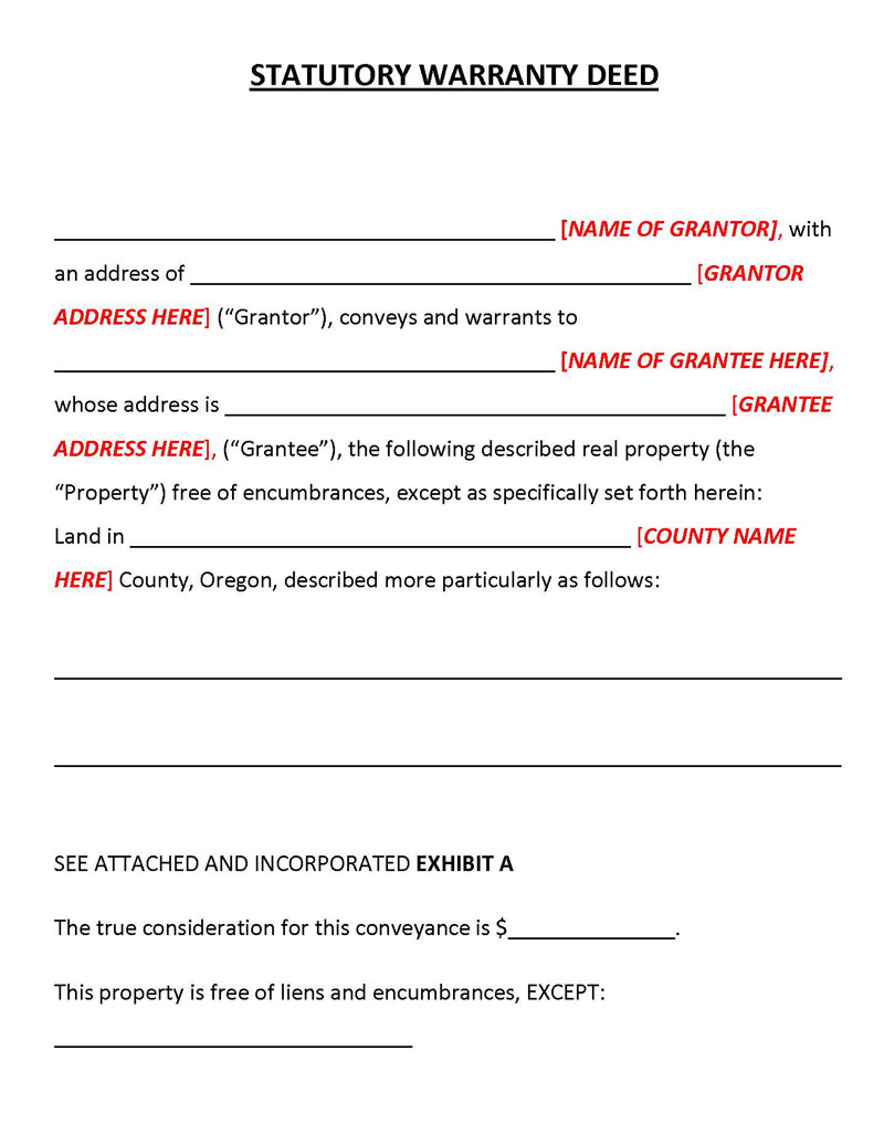 Free Printable Oregon General Warranty Deed Form as Word Document