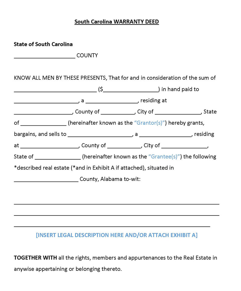 Best Editable South Carolina General Warranty Deed Form as Word File