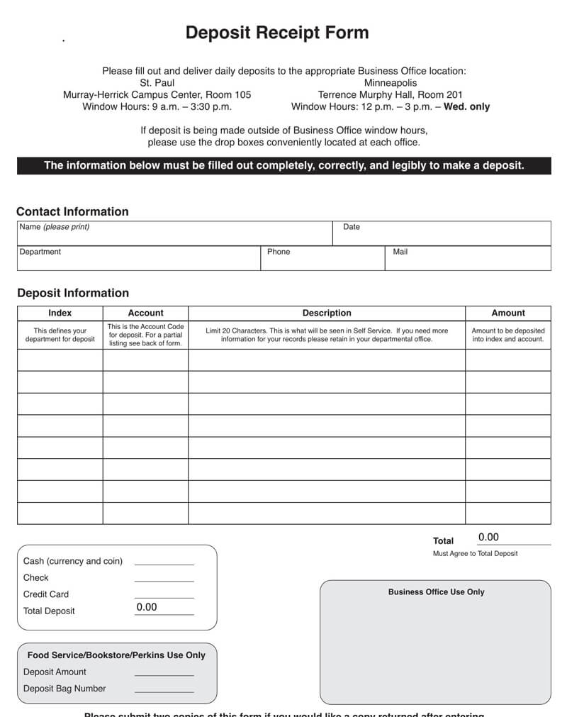 Deposit Receipt Form PDF