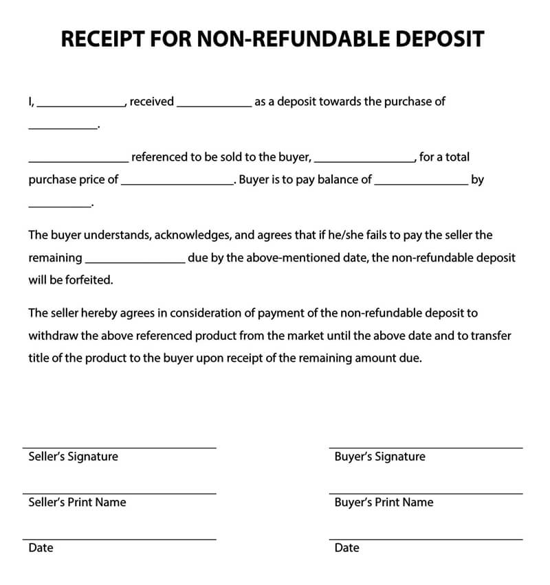 Receipt for Non-Refundable Deposit