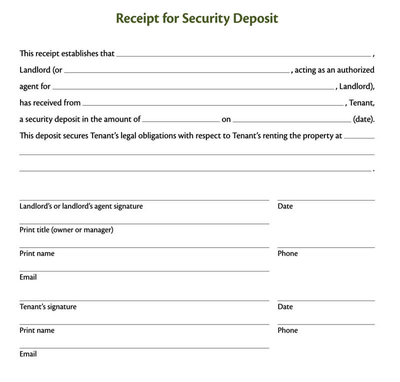 Receipt of Security Deposit