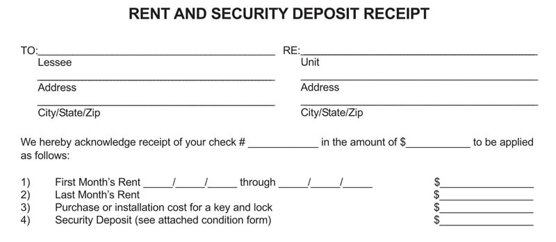 Rental Deposit Receipt Template