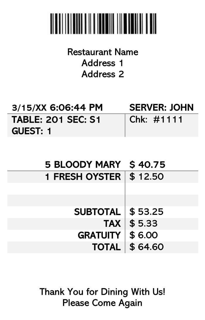 Restaurant Receipt Template Pdf PDF Template