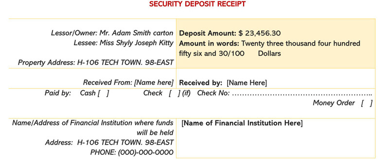 Sample Security Deposit Receipt