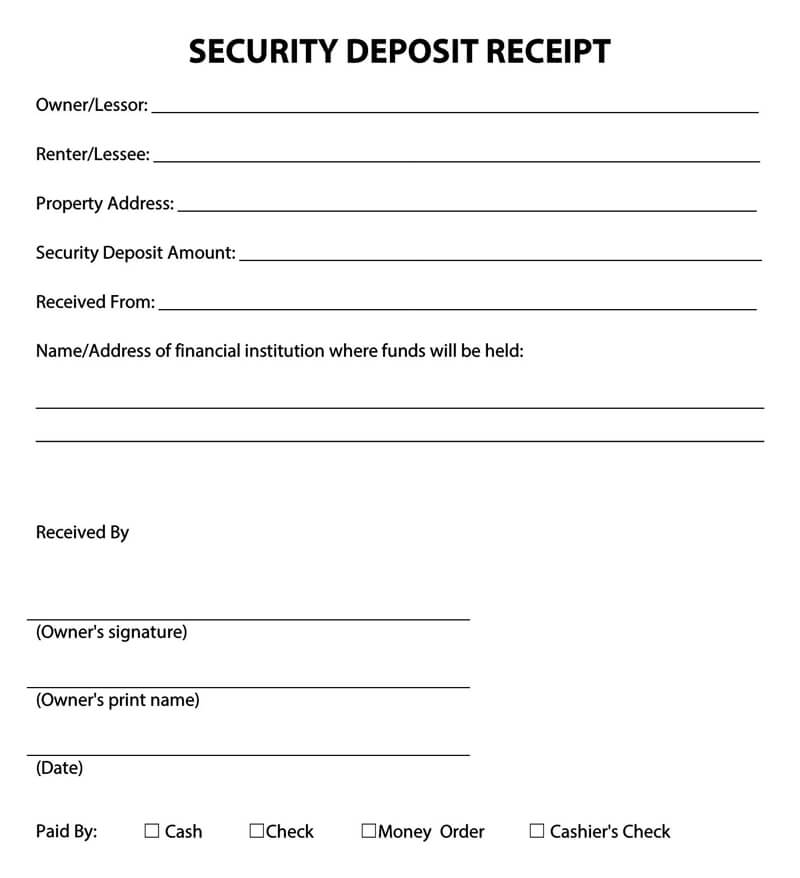 Cash Deposit Receipt Template