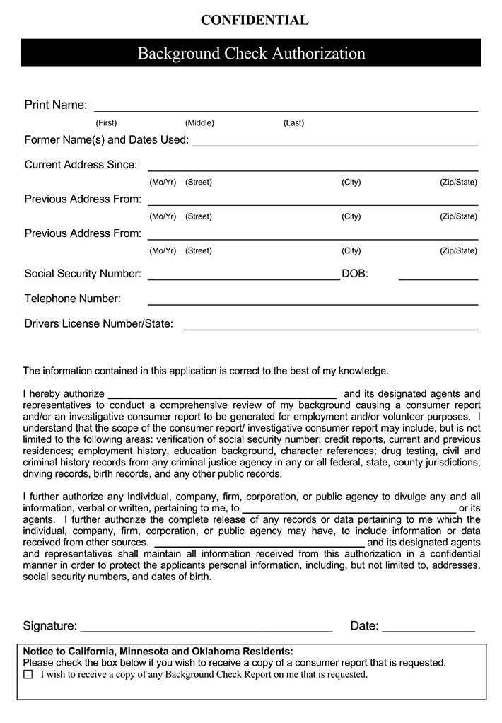 Free Pre-Employment Background Check Authorization Form 02 for PDF