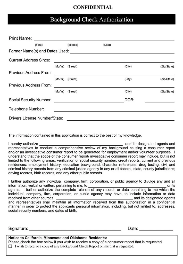 Pre-Employment Background Check Authorization Forms (PDF)