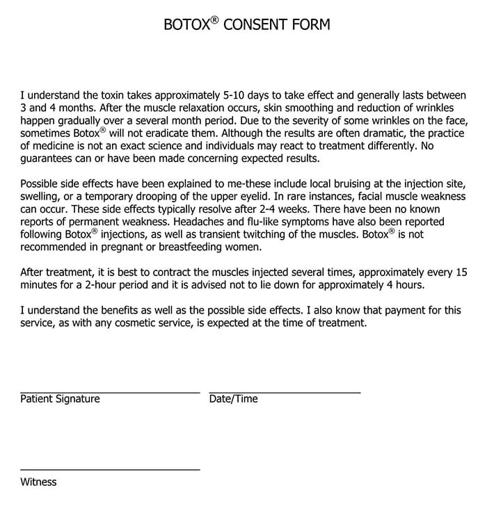 Printable Botox Consent Form Sample PDF