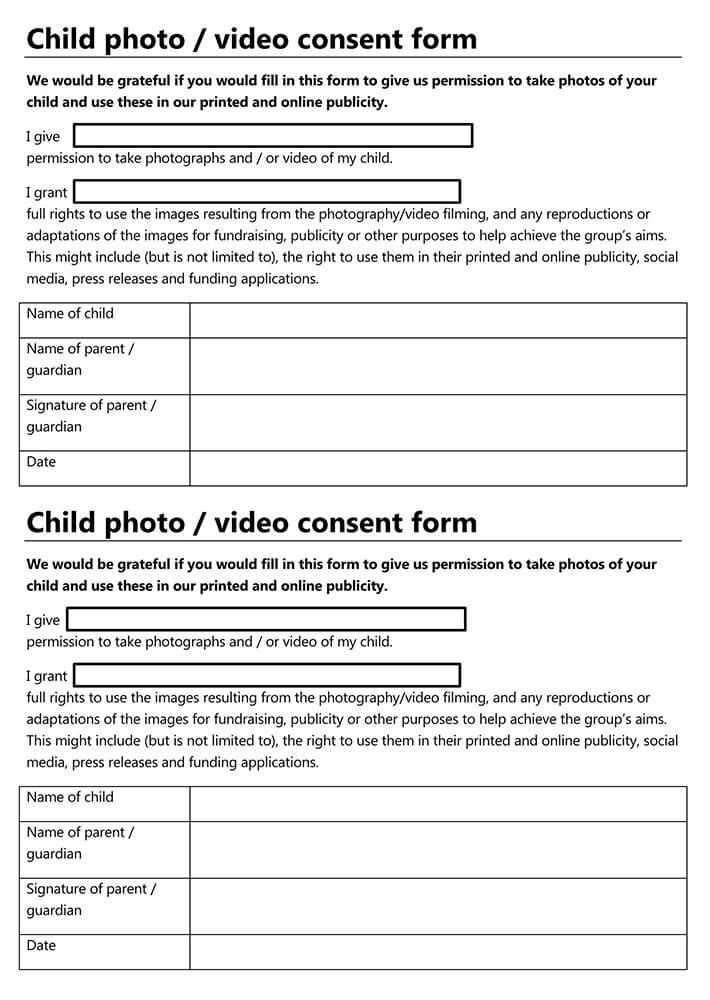 Child Photo Consent Form Sample