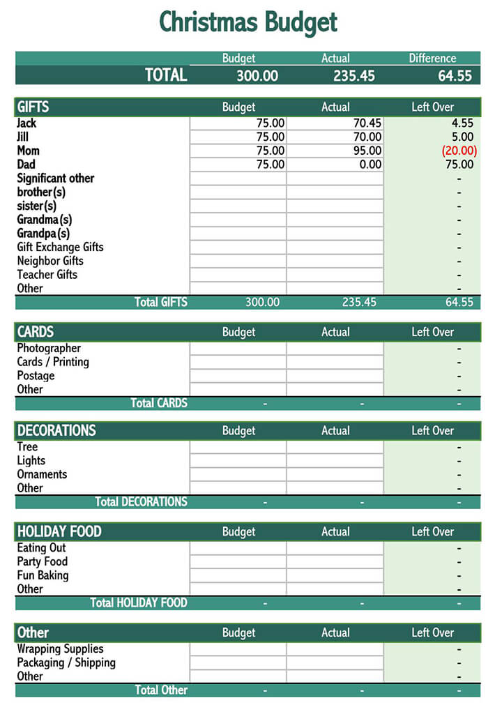 Free Christmas Budget Spreadsheet Template 02 for Excel File
