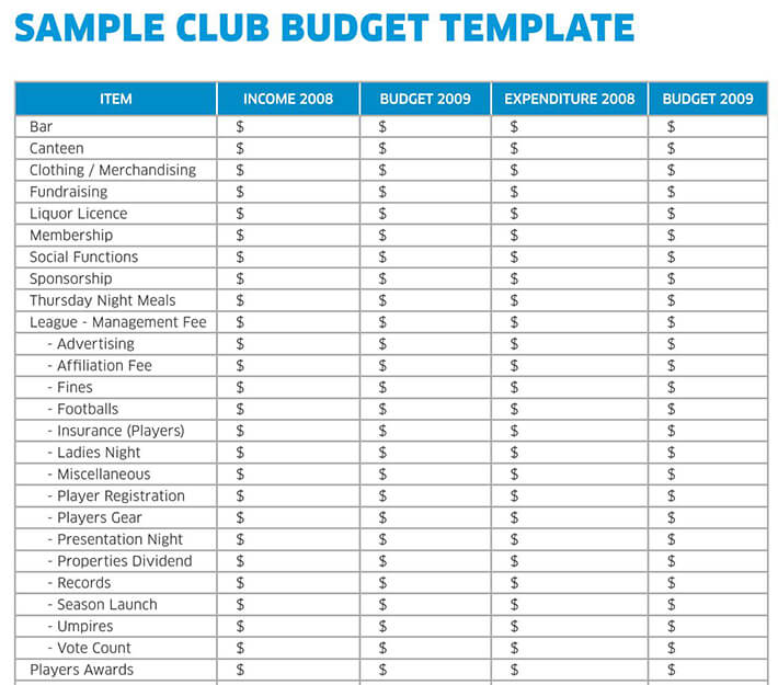 Club Budget Template PDF