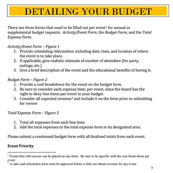 Editable Club Budget Sample
