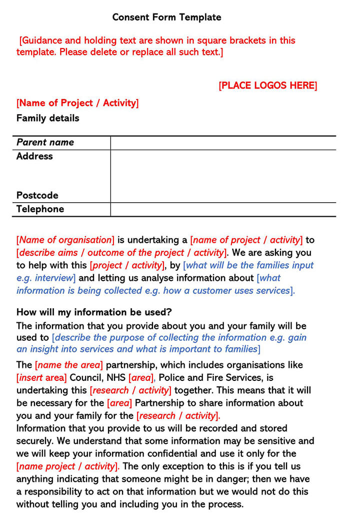 Sample Consent Form Template Word