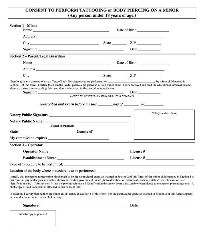Editable Consent Form for Tattoo on A Minor