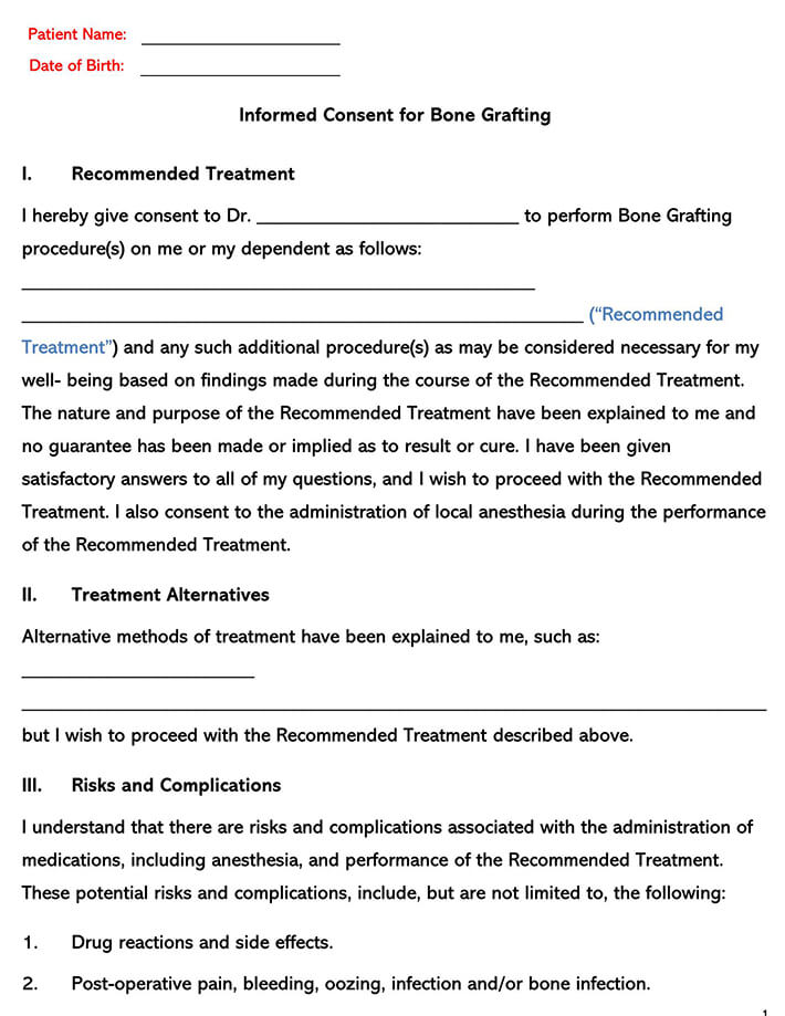 Free Consent for Bone Grafting Template