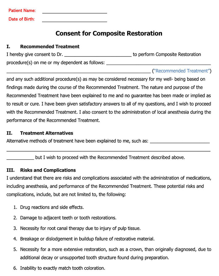 Editable Consent for Composite Restoration Sample