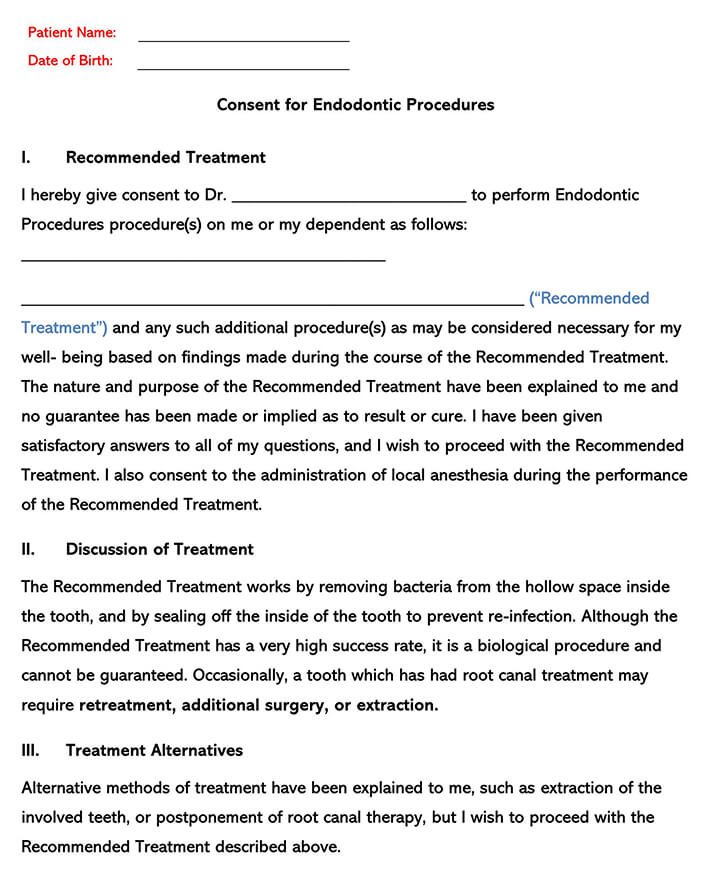 Consent for Endodontic Procedures
