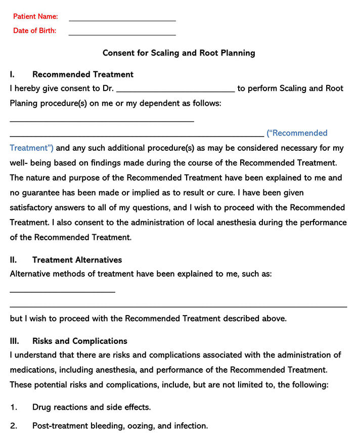 Free Consent for Scaling and Root Planning Sample