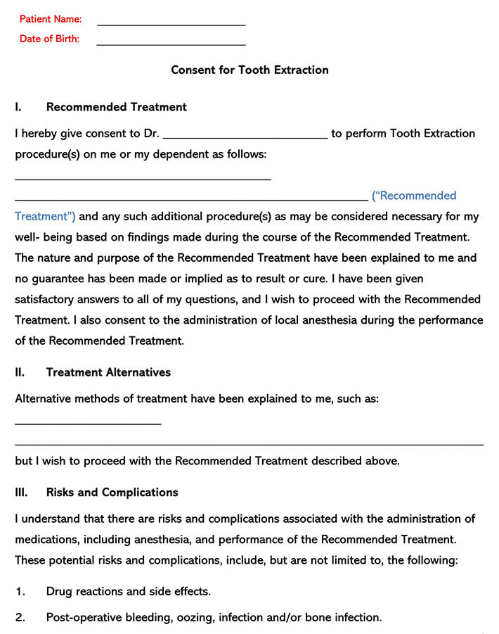 Consent for Tooth Extraction