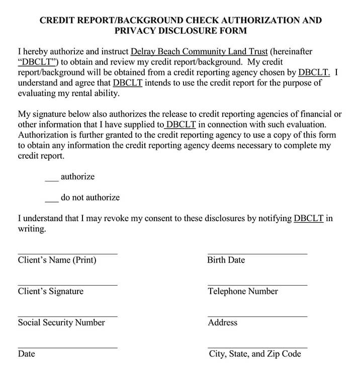 Credit Background Check Authorization Form