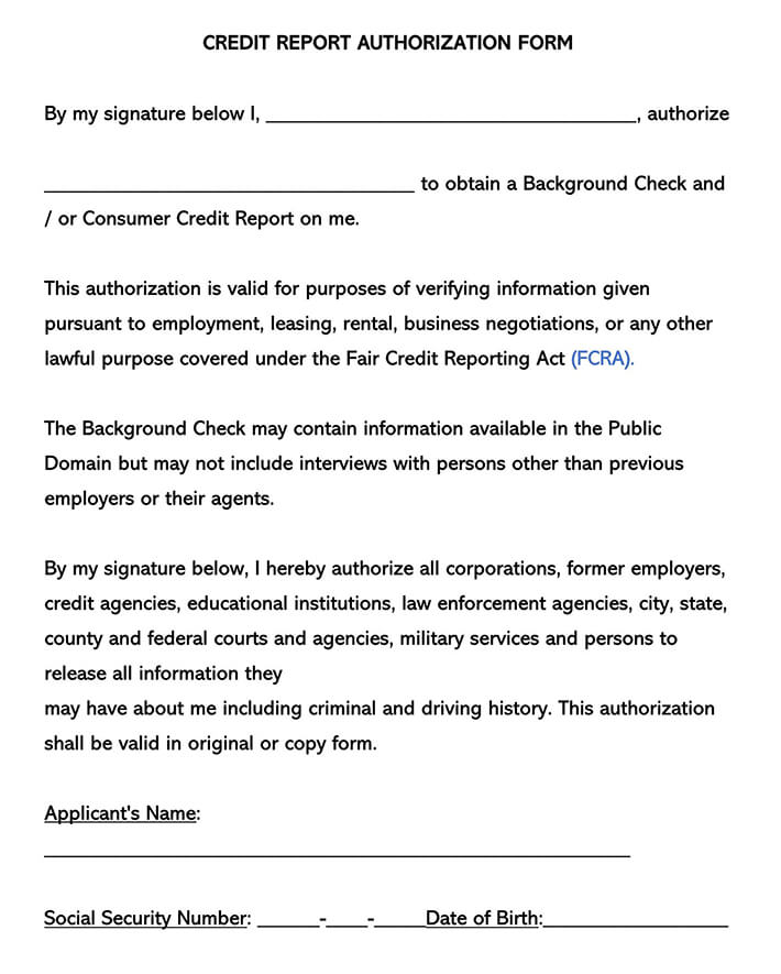 Credit Report Authorization Form