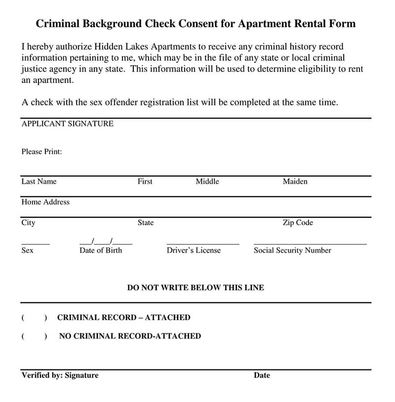 Criminal Background Check Consent for Apartment Rental Form