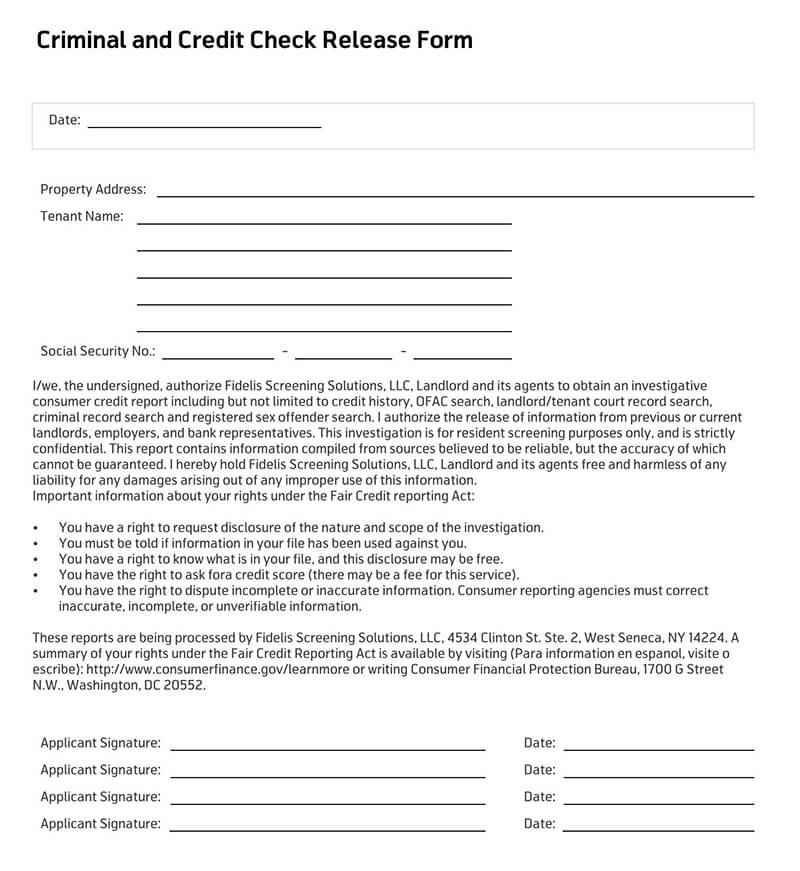 Fillable Criminal and Credit Check Release Consent Form