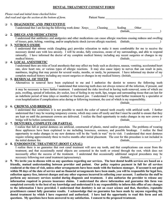 Printable Dental Treatment Consent Format