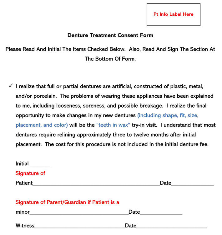 Editable Denture Treatment Consent Format