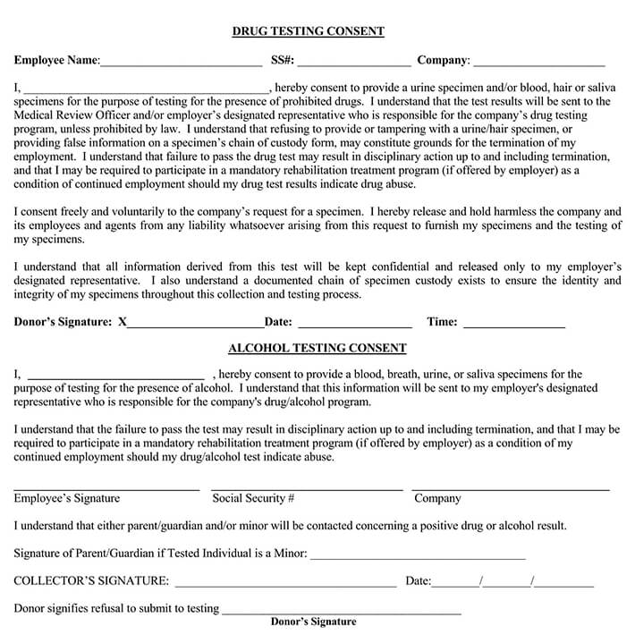 Free Drug / Alcohol Testing Consent Form 01 for PDF