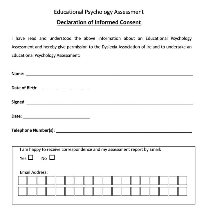 Free Editable Educational Psychology Assessment Consent Form as Pdf File