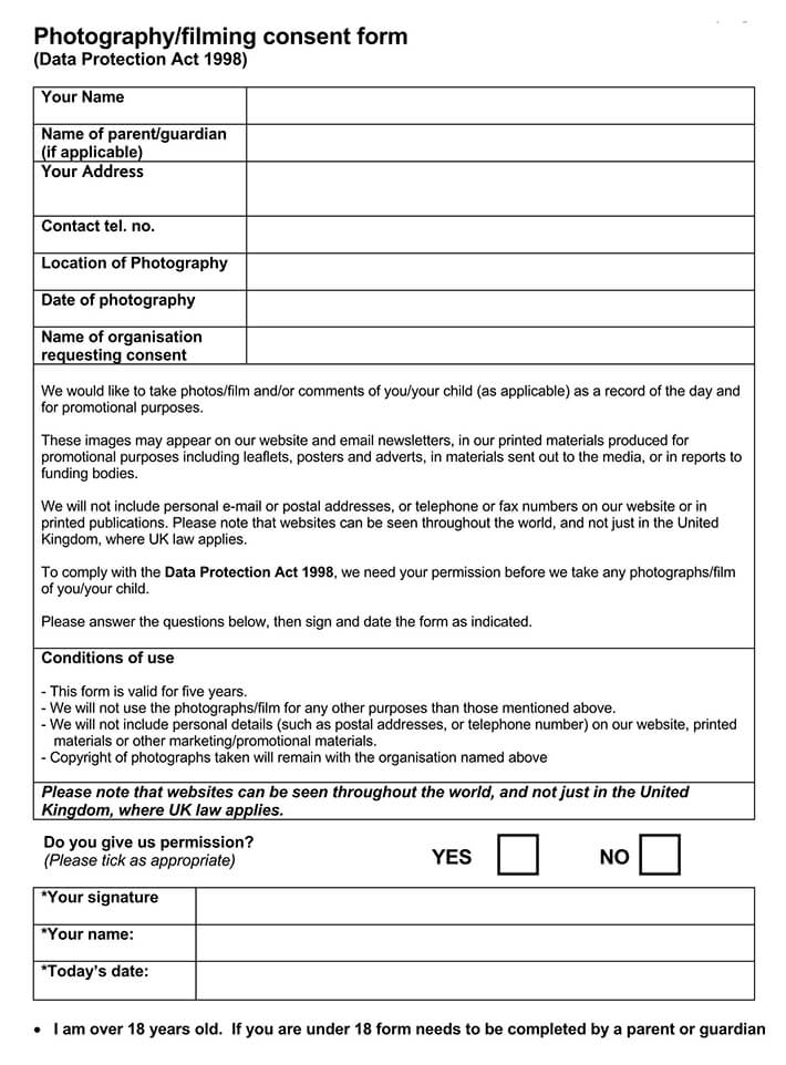 Fillable Photo Consent Form Example