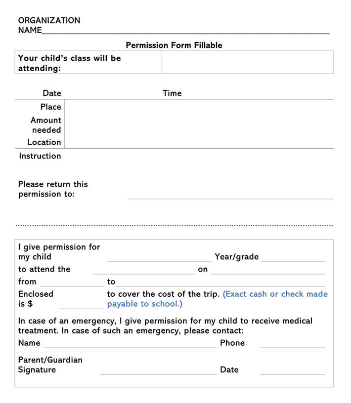 Printable Permission Template for Field Trips