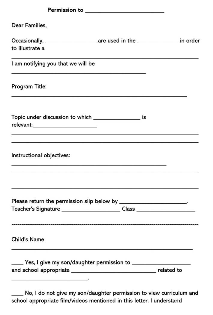 Free Field Trip Consent Form Example for Parents