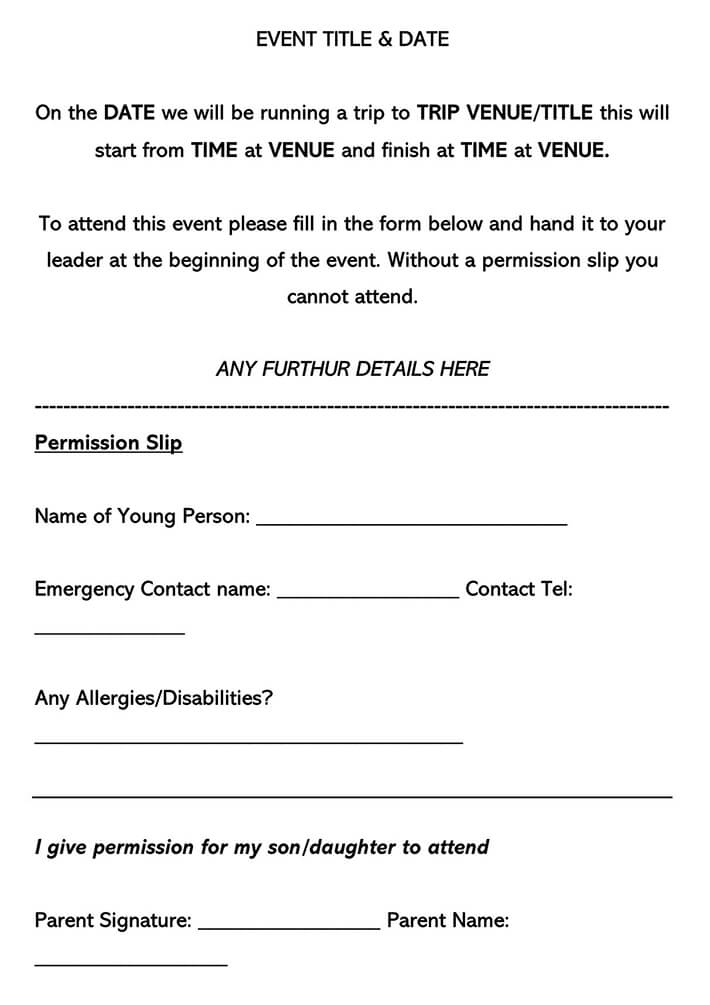 Permission Slip Template: Fillable and Editable