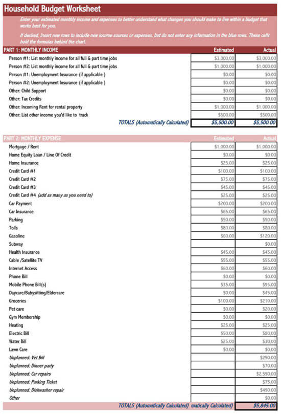 household budget template pdf