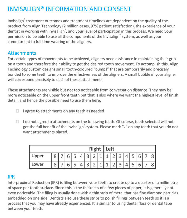 Invisalign Information and Consent Form Example