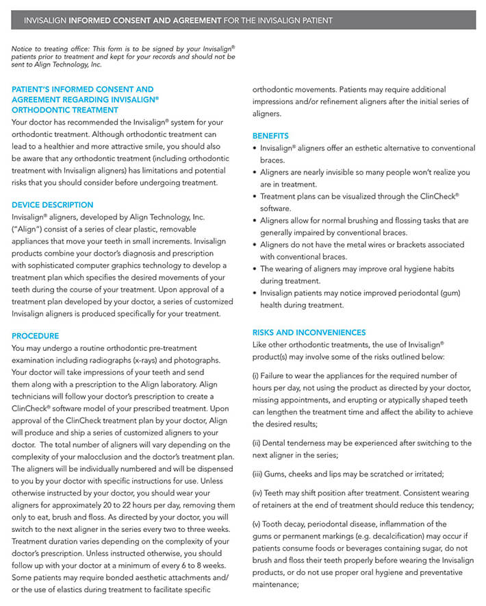 Printable Invisalign Informed Consent Form 04 for PDF