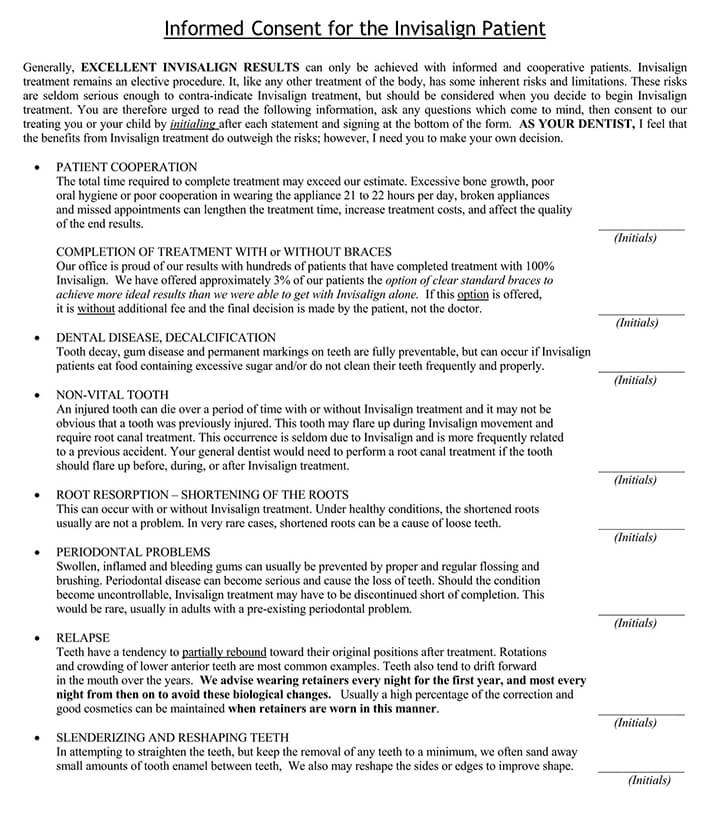 Printable Invisalign Informed Consent Form 05 for PDF